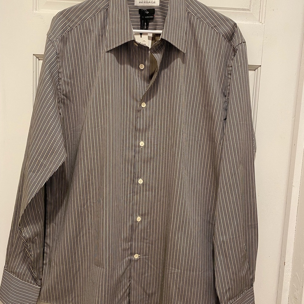 Versace Black and White Dress Shirt with Stripes 17.5   /44